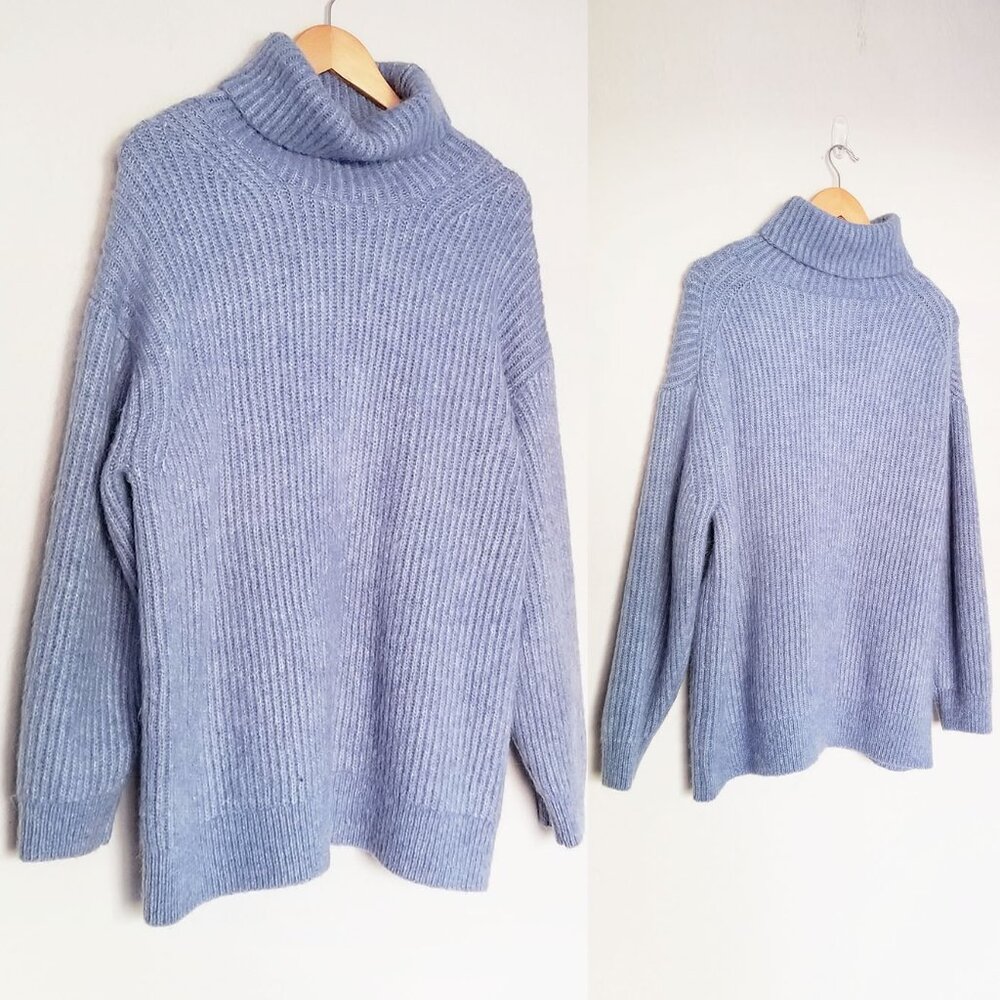 Lou & Grey Findley Chunky Ribbed Knit Turtleneck Oversized Sweater Alpaca S $90